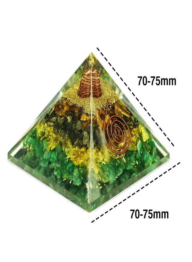 Crystu Wealth Pyrite Citrine Green Aventurine Tiger Eye Orgone Orgonite Pyramid Crystal Stone for Reiki Healing 70 mm - Image 5