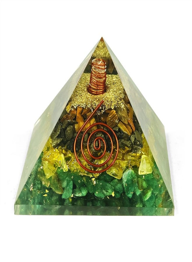 Crystu Wealth Pyrite Citrine Green Aventurine Tiger Eye Orgone Orgonite Pyramid Crystal Stone for Reiki Healing 70 mm - Image 4