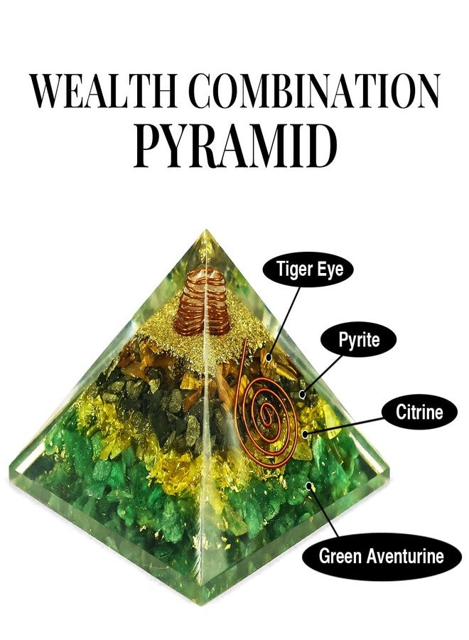 Crystu Wealth Pyrite Citrine Green Aventurine Tiger Eye Orgone Orgonite Pyramid Crystal Stone for Reiki Healing 70 mm - Image 2