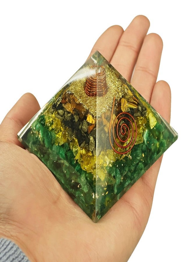 Crystu Wealth Pyrite Citrine Green Aventurine Tiger Eye Orgone Orgonite Pyramid Crystal Stone for Reiki Healing 70 mm - Image 1