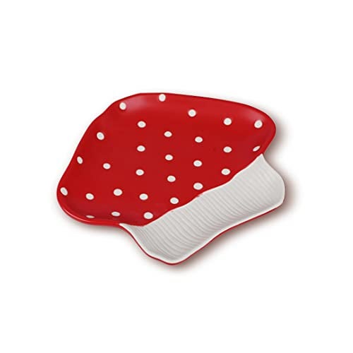 RESVUGA Mushroom Snack Plate, 8 in Polka Dot Safety Ceramic Dessert Appetizer Plates, Cute Sushi Dinner Plates, Pasta & More. - Image 1