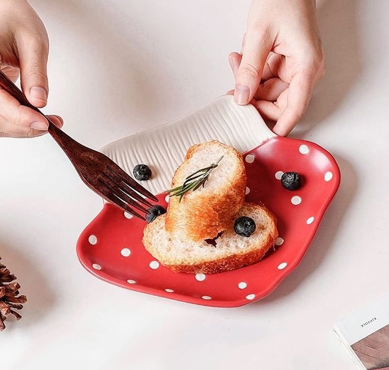 RESVUGA Mushroom Snack Plate, 8 in Polka Dot Safety Ceramic Dessert Appetizer Plates, Cute Sushi Dinner Plates, Pasta & More. - Image 5