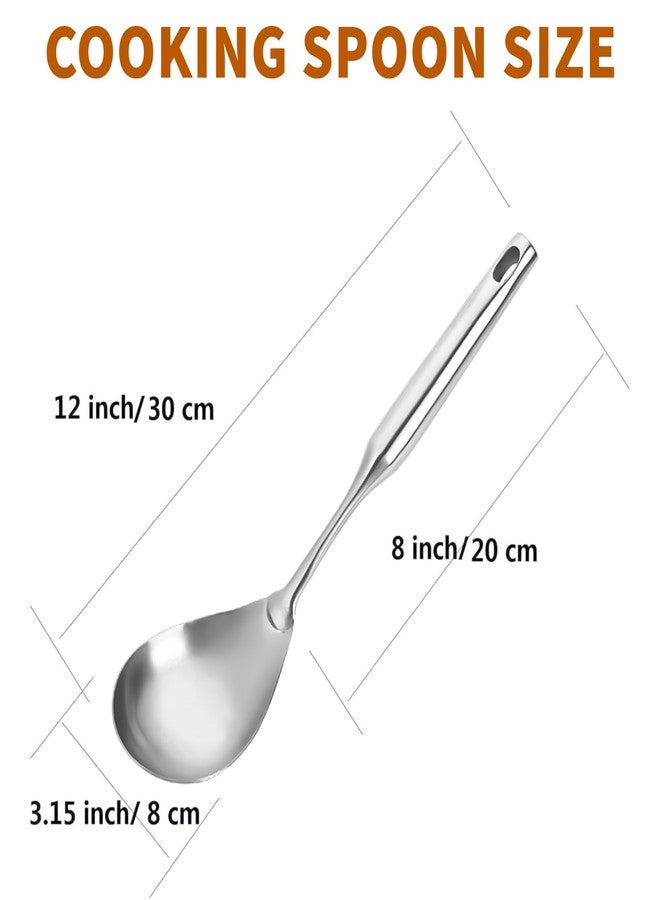 TBWHL Premium Brushed 304 Stainless Steel Large Serving Spoon, 12.5 Inch Kitchen Cooking Spoon with Ergonomic Handle, Good Grip Ergonomic Handle, Silver - Image 2