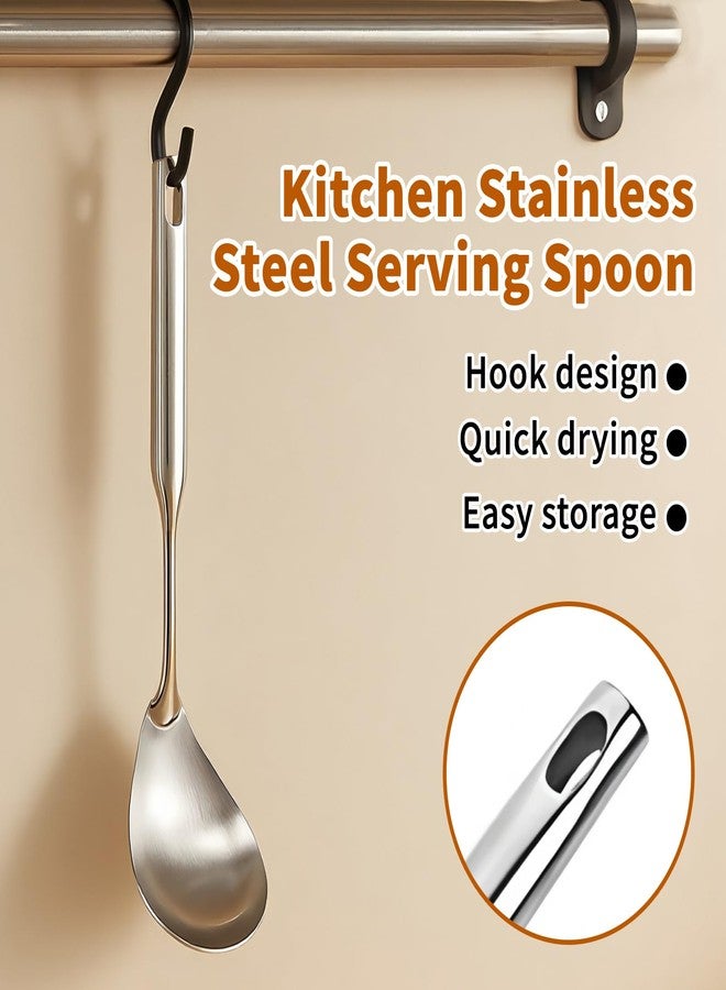 TBWHL Premium Brushed 304 Stainless Steel Large Serving Spoon, 12.5 Inch Kitchen Cooking Spoon with Ergonomic Handle, Good Grip Ergonomic Handle, Silver - Image 3