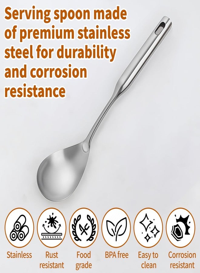 TBWHL Premium Brushed 304 Stainless Steel Large Serving Spoon, 12.5 Inch Kitchen Cooking Spoon with Ergonomic Handle, Good Grip Ergonomic Handle, Silver - Image 4