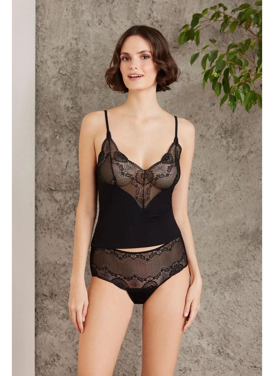 pierre cardin 360 Women's Thong Undershirt Panties Set-Black 