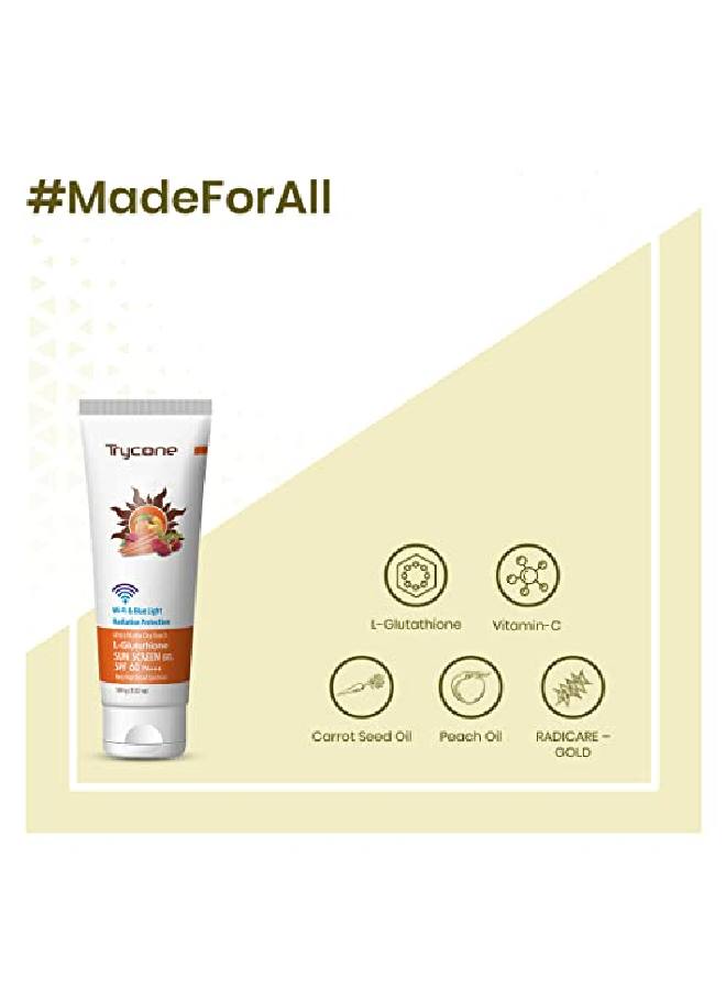 Trycone L Glutathione Sunscreen Gel Ultra Matte Dry Touch SPF 60 PA+++ Enrich with Radicare Gold & l Actives WiFi & Blue Light Radiation Protection 100 Gm - Image 4