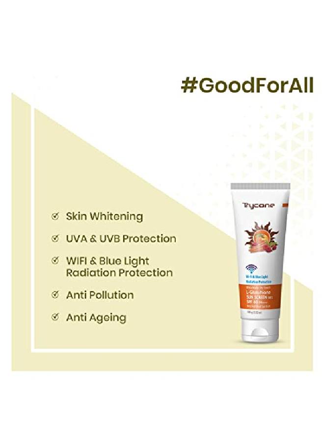 Trycone L Glutathione Sunscreen Gel Ultra Matte Dry Touch SPF 60 PA+++ Enrich with Radicare Gold & l Actives WiFi & Blue Light Radiation Protection 100 Gm - Image 3