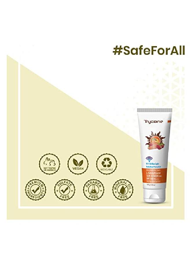 Trycone L Glutathione Sunscreen Gel Ultra Matte Dry Touch SPF 60 PA+++ Enrich with Radicare Gold & l Actives WiFi & Blue Light Radiation Protection 100 Gm - Image 5