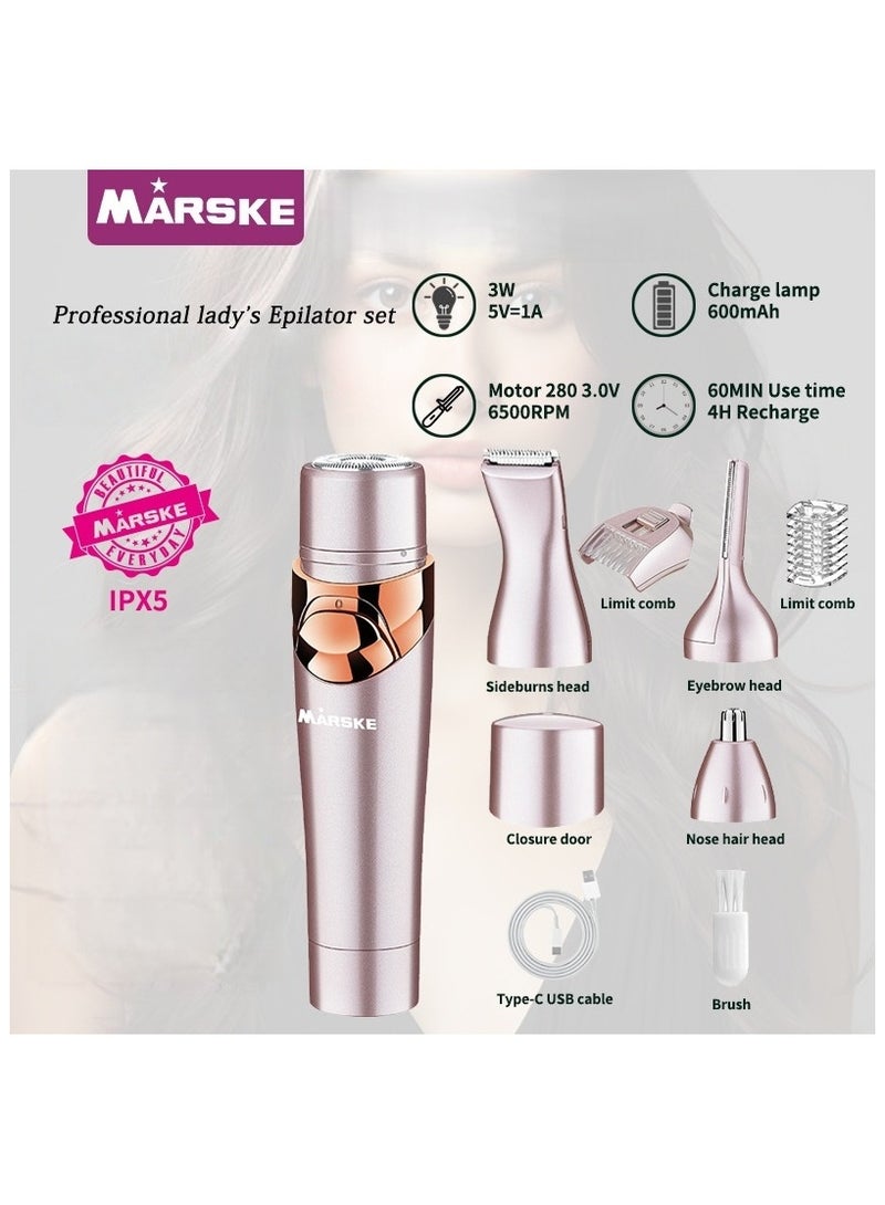 MARSKE جهاز إزالة الشعر المتكامل - جهاز إزالة الشعر بدقة صالون مع مقصات للحواجب والشارب | ذهب وردي - Image 2