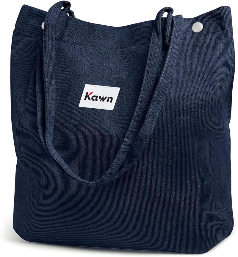 Kawn ® Women Corduroy Tote Bag Canvas Shoulder Purse Reusable Shopping Bag Grocery Bag Large Capacity Washable Handbag Girls Shoulder Bag with Inner Pocket For Daily Use Work Travel - Image 1