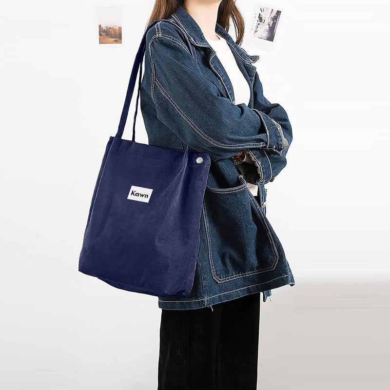 Kawn ® Women Corduroy Tote Bag Canvas Shoulder Purse Reusable Shopping Bag Grocery Bag Large Capacity Washable Handbag Girls Shoulder Bag with Inner Pocket For Daily Use Work Travel - Image 4