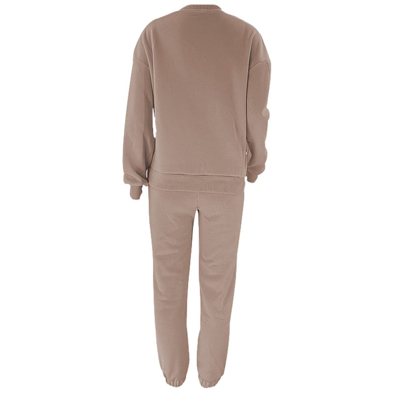 amropi Women's Pullover Tracksuit Fleece Sweatshirt Jogging Pants 2 Pieces Sweatsuits Brown, XXL - Image 3