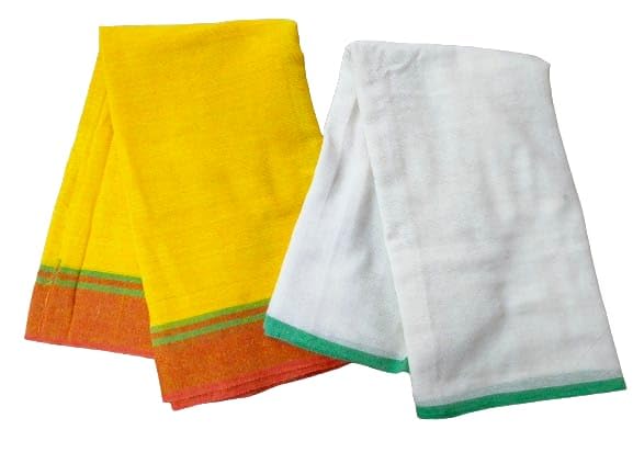 rdassociates rdasssociates ® Cotton Bath Gamcha, Traditional Indian Multipurpose Towel Yellow + White Pack of 2 - Image 1