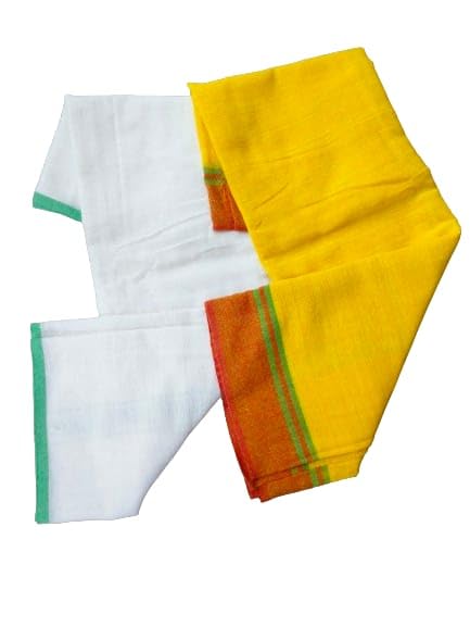 rdassociates rdasssociates ® Cotton Bath Gamcha, Traditional Indian Multipurpose Towel Yellow + White Pack of 2 - Image 2