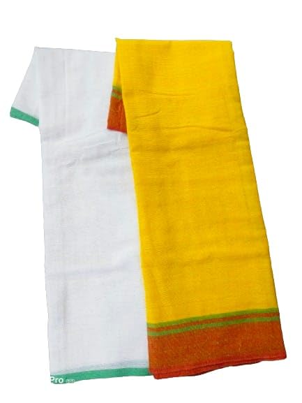 rdassociates rdasssociates ® Cotton Bath Gamcha, Traditional Indian Multipurpose Towel Yellow + White Pack of 2 - Image 3