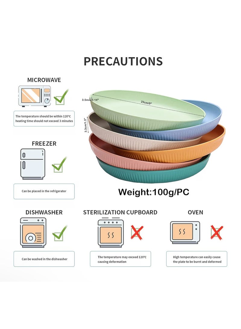 Ayvicco 6 PACK 9 Inch Lightweight Wheat Straw Plates, Unbreakable Deep Dinner Plates Set, Plastic Plates Reusable, Assorted Colors Dinnerware Sets, Microwave & Dishwasher Safe, BPA Free and Healthy - Image 3
