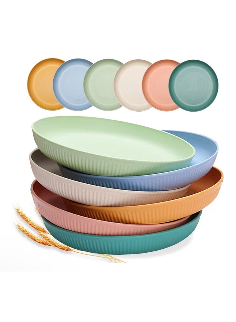 Ayvicco 6 PACK 9 Inch Lightweight Wheat Straw Plates, Unbreakable Deep Dinner Plates Set, Plastic Plates Reusable, Assorted Colors Dinnerware Sets, Microwave & Dishwasher Safe, BPA Free and Healthy - Image 1