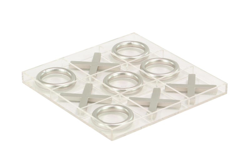 Deco 79 Acrylic Plastic Tic Tac Toe Game Set with Silver Pieces 12 x 12 x 1 Clear