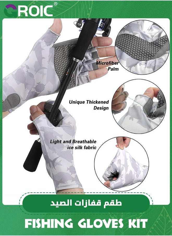 GROIC 3Pcs Fishing Gloves Kit for Men and Women Fishing Hat Wide Brim Sun Hat with Removable Mesh Face Cover and Neck Flap Breathable Sun Sleeves Cool Arm Sleeves for Fishing Hiking Kayaking Camping  - Image 5
