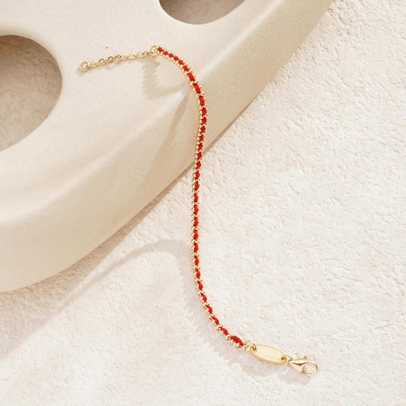 LEGENSTAR Gold Bracelet for Women 18K Gold Dainty Plated Lucky Bracelet for Women Handmade String Interwoven with Gold Chain Adjustable Length Simple Gold Bracelet Fashion Accessory - Image 2