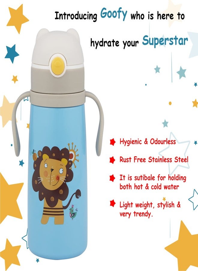 Nabhya Goofy 380 ML Vacuum Thermo Seal Insulated Double Wall Steel Body Baby Sipper with One Touch Opening & Silicon Straw,Long Retention of Temperature of Hot & Cold Liquids (Light Blue) - Image 4