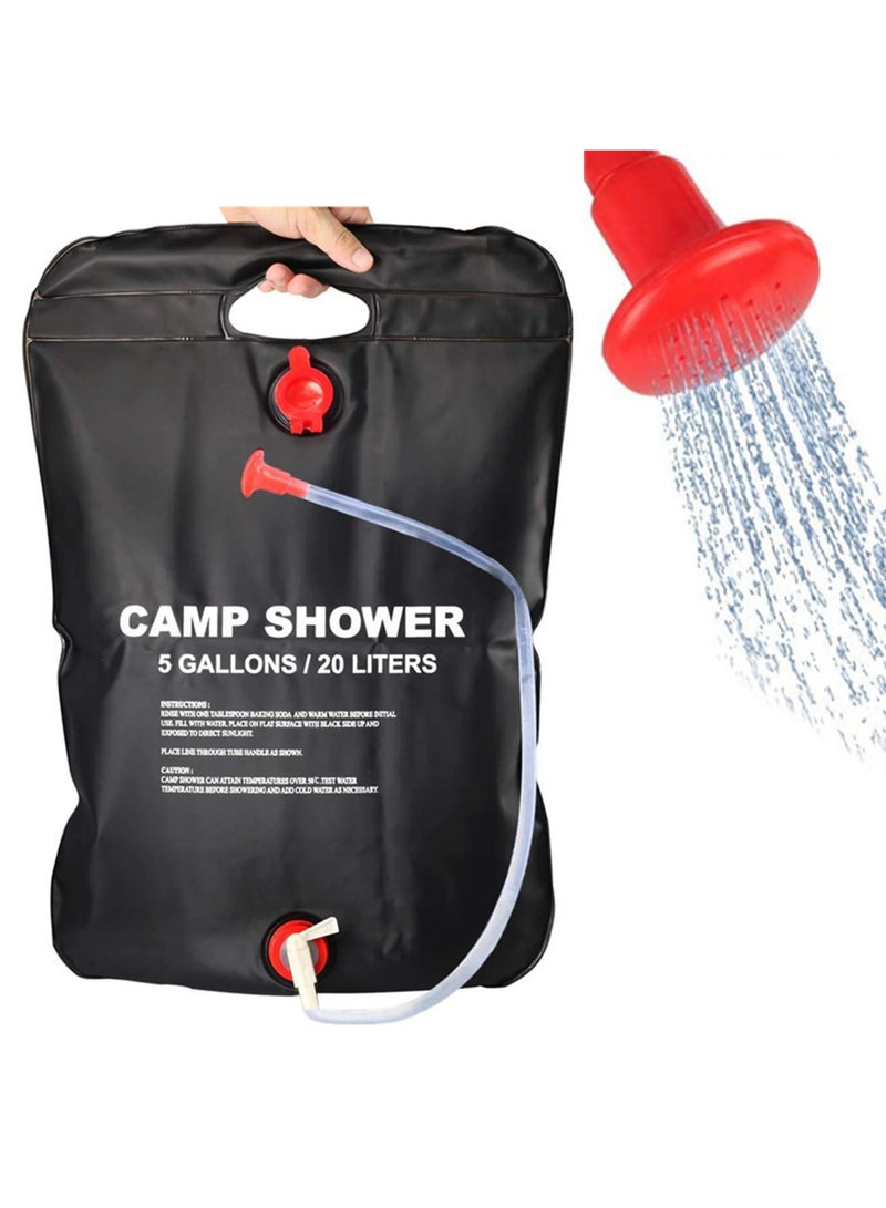 general دش التخييم، حقيبة دش شمسية محمولة بسعة 5 جالون/20 لتر للشاطئ والسباحة والسفر والتخييم، أسود - Image 1