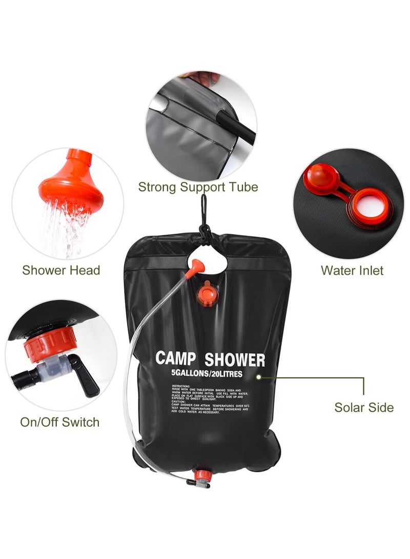 general دش التخييم، حقيبة دش شمسية محمولة بسعة 5 جالون/20 لتر للشاطئ والسباحة والسفر والتخييم، أسود - Image 2