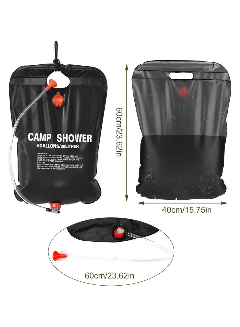 general دش التخييم، حقيبة دش شمسية محمولة بسعة 5 جالون/20 لتر للشاطئ والسباحة والسفر والتخييم، أسود - Image 3