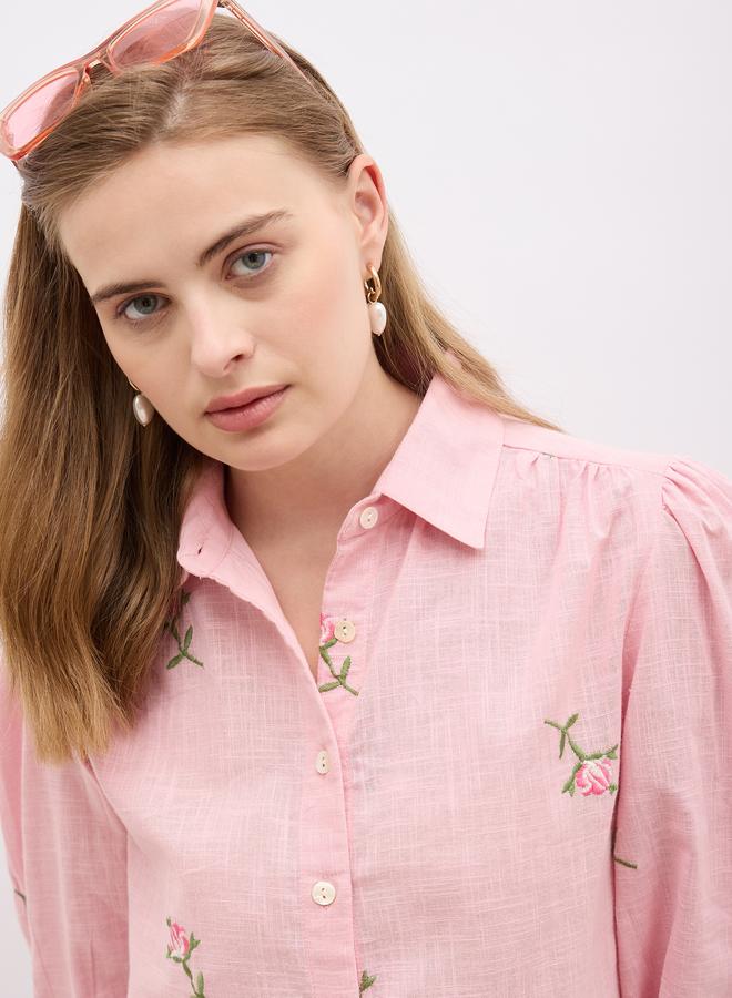 Styli Embroidered Balloon Sleeve Spread Collar Shirt - Image 4