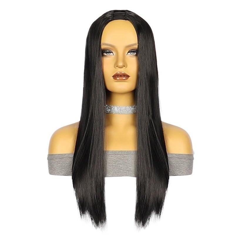 Straight V/U Part Wig for Black Women Glueless Full Head Clip In Hair Extensions Wigs Natural soft 150 Density for Women with Thinning Hair(Black-U-Part) - Image 1