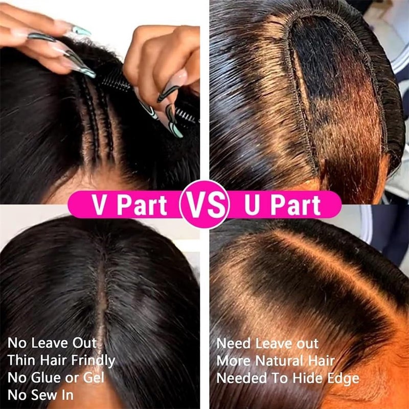 Straight V/U Part Wig for Black Women Glueless Full Head Clip In Hair Extensions Wigs Natural soft 150 Density for Women with Thinning Hair(Black-U-Part) - Image 3
