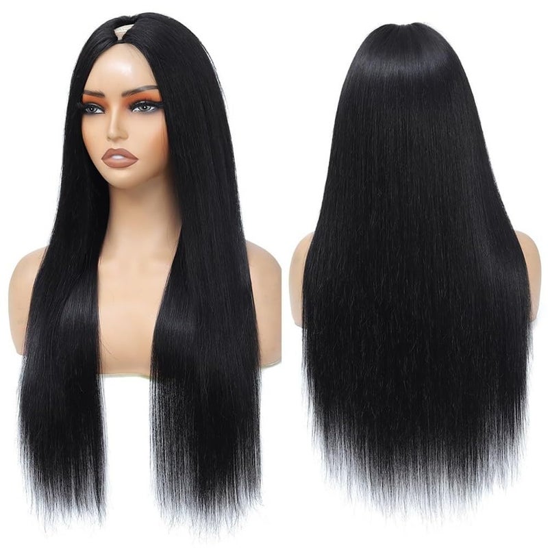 Straight V/U Part Wig for Black Women Glueless Full Head Clip In Hair Extensions Wigs Natural soft 150 Density for Women with Thinning Hair(Black-U-Part) - Image 4