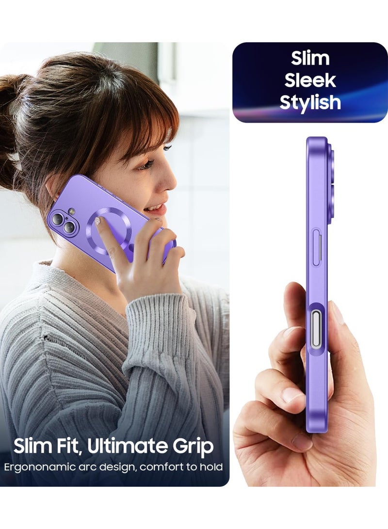 Magnetic for iPhone 17 Case,Comes with Camera Lens Protector,Compatible with Magsafe,Soft TPU Full Protection Slim Smooth Bumper Shockproof Phone Cover (Purple) - Image 3
