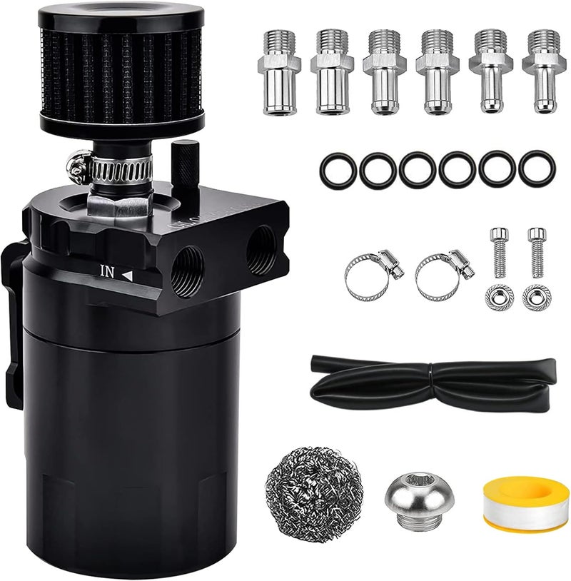 BOMLING Universal Baffled Oil Catch Can 300ml Aluminum Polish Oil Separator Kit - Image 1