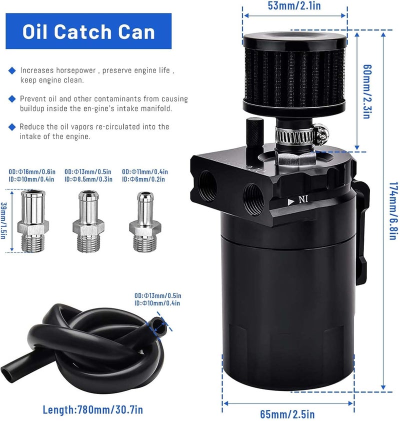 BOMLING Universal Baffled Oil Catch Can 300ml Aluminum Polish Oil Separator Kit - Image 3