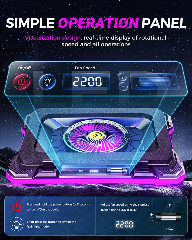 ChillCore RGB Gaming Laptop Cooling Pad with 5.5" Turbo Fan, Rapid Cooling for 15.6-19.3" Laptops, Variable Speed Control, 7 Adjustable Heights - K1 5V RGB - Image 4