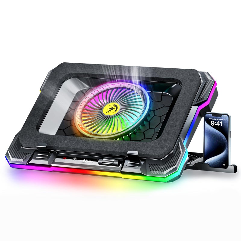 ChillCore RGB Gaming Laptop Cooling Pad with 5.5" Turbo Fan, Rapid Cooling for 15.6-19.3" Laptops, Variable Speed Control, 7 Adjustable Heights - K1 5V RGB - Image 1