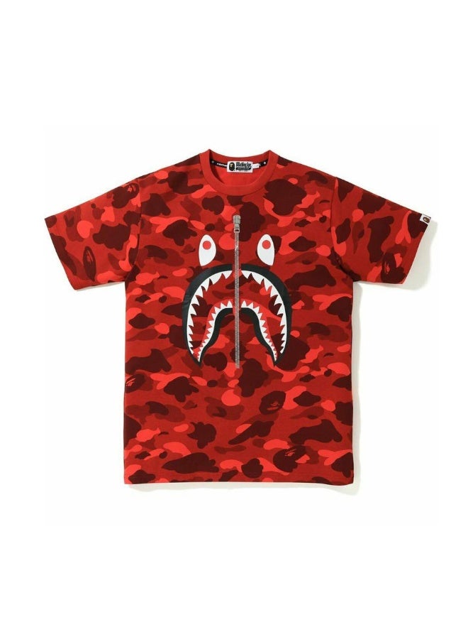 BAPE Summer Men's and Women's Shark Print Cotton High Quality Street Fashion Brand Fun Short Sleeve T-shirt