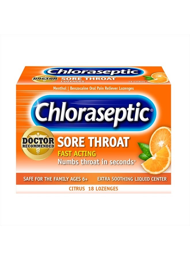 Chloraseptic Sore Throat Lozenges, Citrus, 18 Count, 1 Pack - Image 1