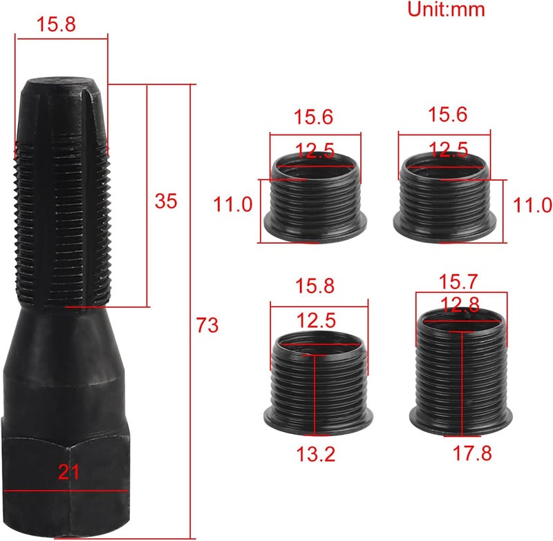 FLYPIG Spark Plug Thread Repair Kit 14mm Reamer Cylinder Thread Repair Tool Screw Tap Portable Carbon Steel Rethread Kit M14x1.25 Spark Plug Thread Repair Tool with 4 Thread Insert - Image 2