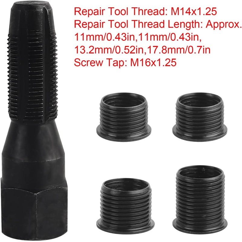 FLYPIG Spark Plug Thread Repair Kit 14mm Reamer Cylinder Thread Repair Tool Screw Tap Portable Carbon Steel Rethread Kit M14x1.25 Spark Plug Thread Repair Tool with 4 Thread Insert - Image 3