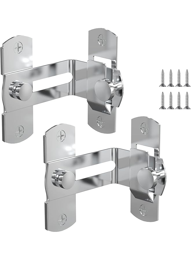 promass Stainless Steel Latch, 90 Degree Protect Privacy Security Barn Door Lock, Hook Lock Latch for Barn, Garden, Bathroom, Outdoor, Garage, Window, Sliding Door (2 Silver)