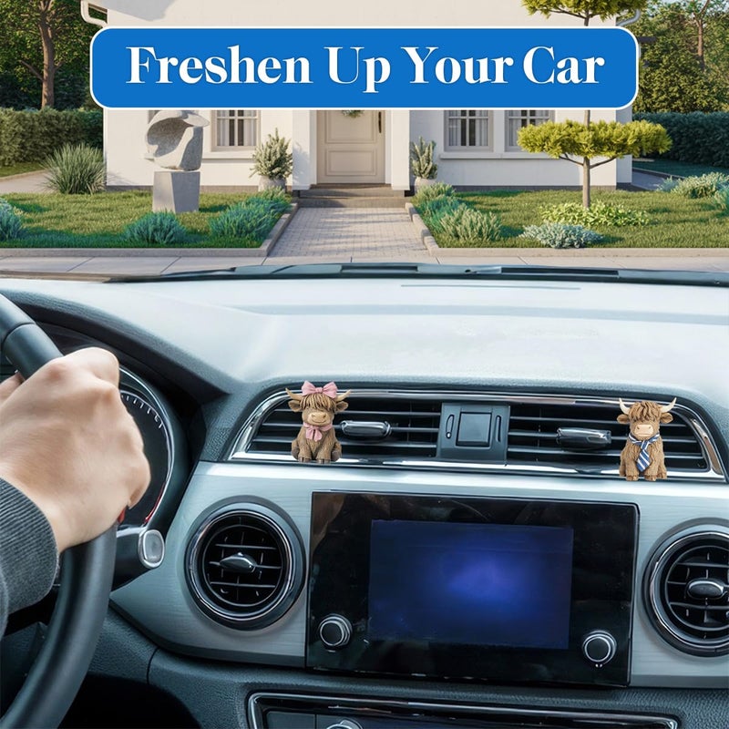 GENANY 3D 2pcs Resin Highland Cow Car Air Freshener Vent Clips, Farmhouse Auto Fresheners, Farm Air Freshener, Cute Gifts for Women and Men, Cool Spring Gifts For Horror Fans - Image 3
