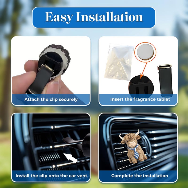 GENANY 3D 2pcs Resin Highland Cow Car Air Freshener Vent Clips, Farmhouse Auto Fresheners, Farm Air Freshener, Cute Gifts for Women and Men, Cool Spring Gifts For Horror Fans - Image 5