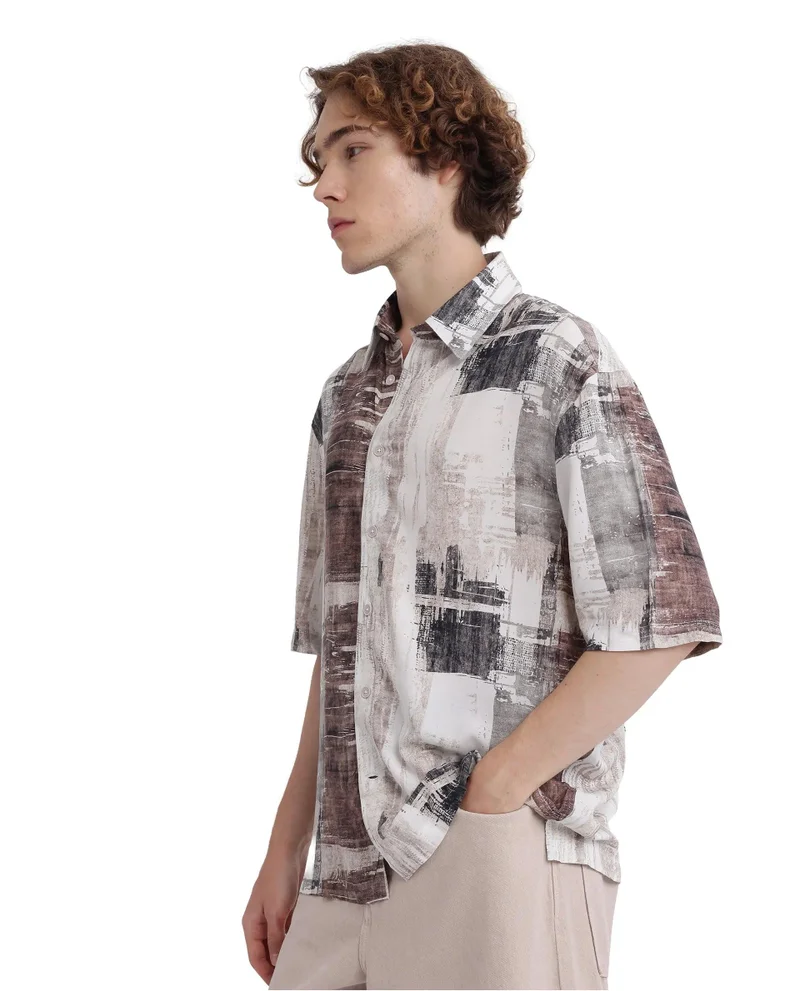 Rare Rabbit Men's Abstract Print Boxy Fit Shirt