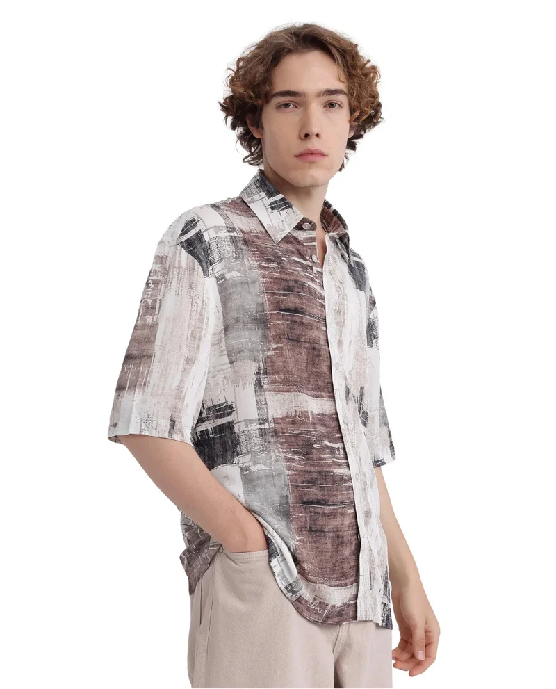 Rare Rabbit Men's Abstract Print Boxy Fit Shirt