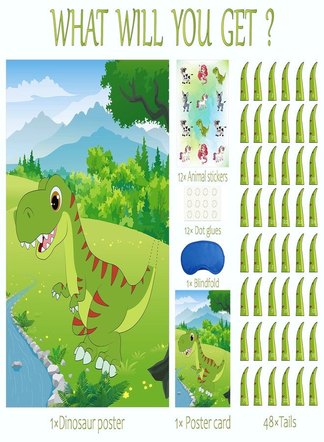 Morcheiong Pin The Tail on The Dinosaur Game with 48pcs Tails for Dinosaur Party Favors, Kids Birthday Supplies, Boys Decorations - Image 3