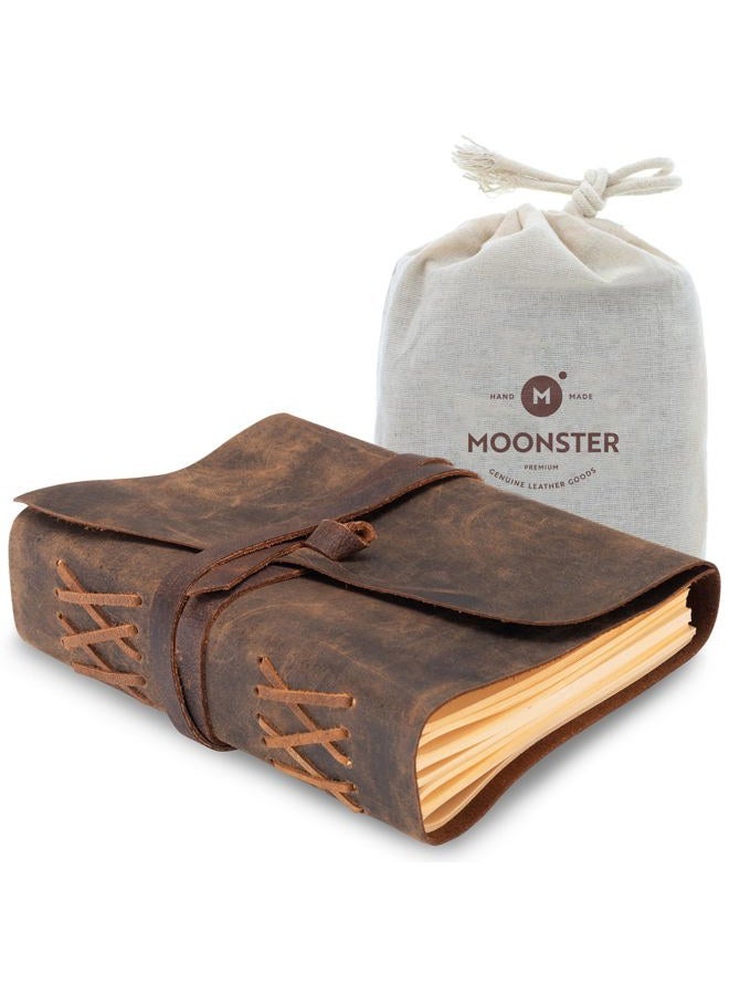 Moonster Leather Journal Lined Notebook Paper - ® Leather Bound Journals for Writing for Women & Men, 18x13cm Ruled Small Notebooks, Kraft Paper with 400 pages, Lined Paper College Ruled & Travel Size - Image 1