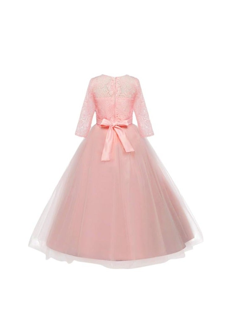 Girls Floral Vintage Floral Lace 3/4 Sleeve Floor Length Dress Wedding Party Evening Formal Pegeant Prom White Dress - Image 5